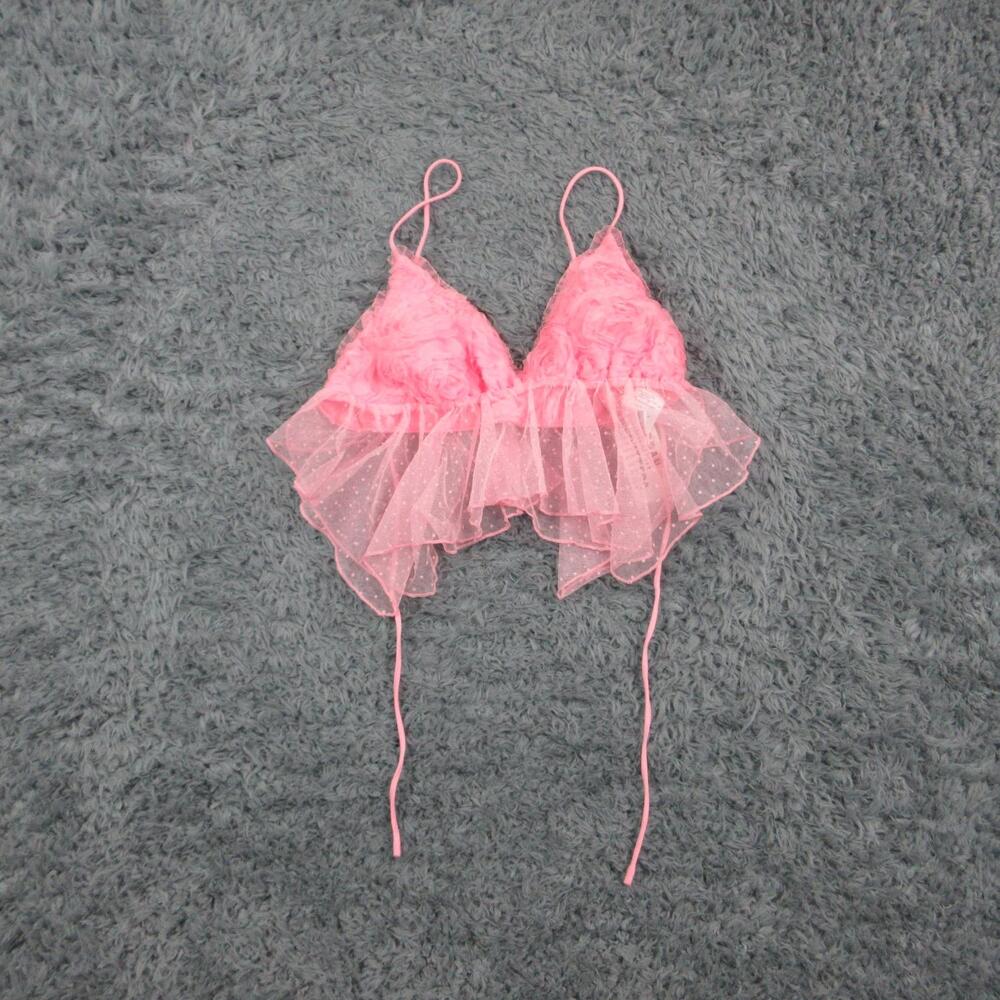 Kimchi Blue Bralette Womens Small Pink Sheer Tulle Ruffle Polka Dot NWT